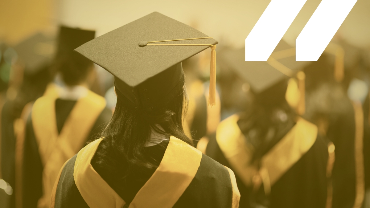 Photo of students in graduation gowns.