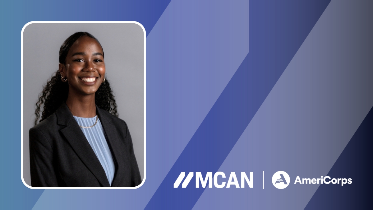 Headshot of Genesia Thompson with MCAN and AmeriCorps logos.