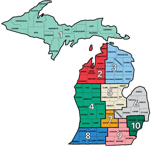 Map of Michigan's prosperity regions